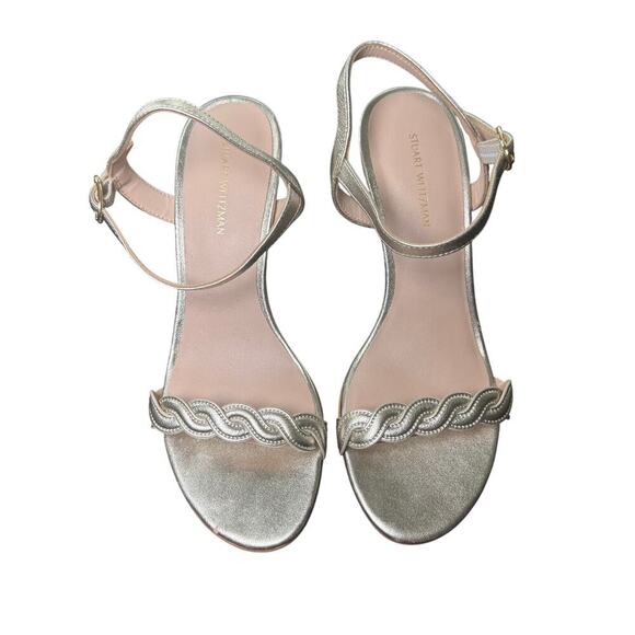 NEW STUART WEITZMAN Dancer Twistie 75 Leather Stiletto Sandal Gold Womens Sz 6.5 - Picture 2 of 11
